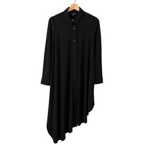 Sun Kim Womens Lagenlook Asymmetric Hem‎ Midi Shirt Dress Black XS Collared